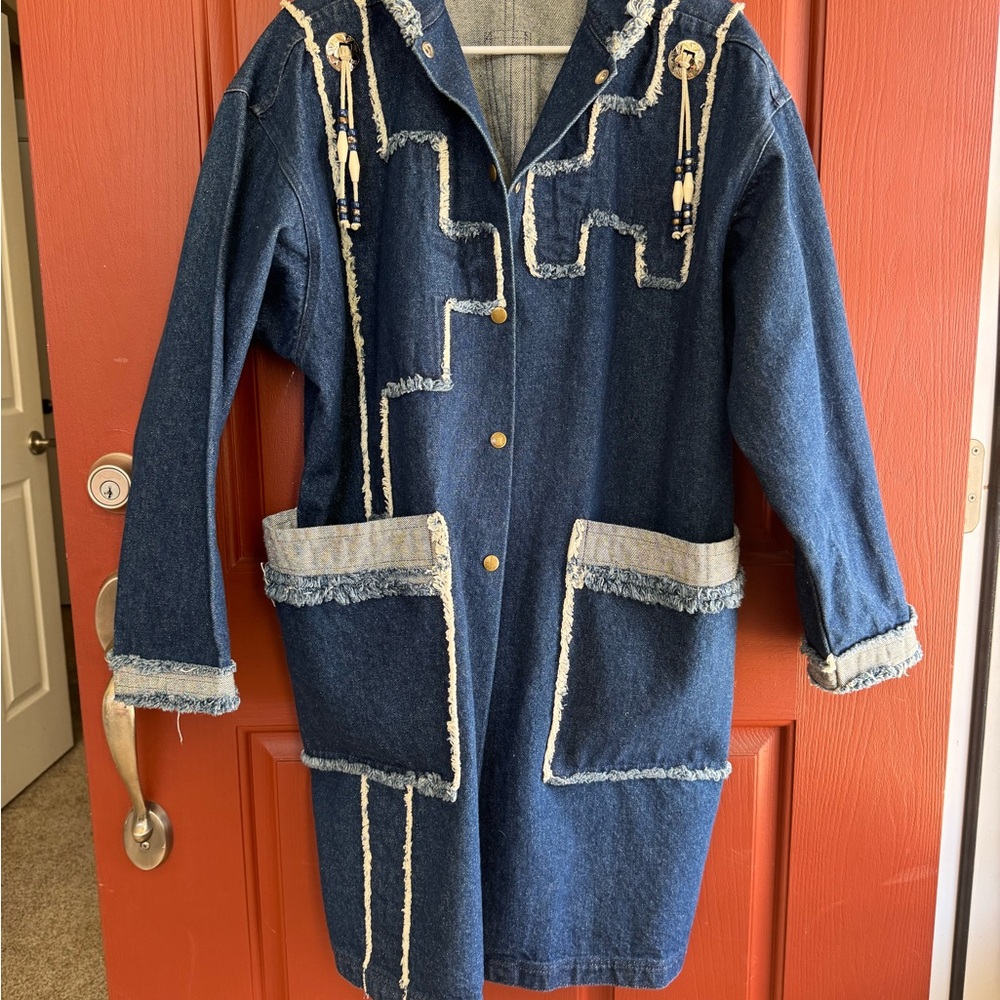 Blue Denim Jacket with Fringe Details